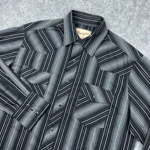 Wrangler Shirt Men Large‎ Black Metallic Striped Western Pearl Snap Ranch Cowboy